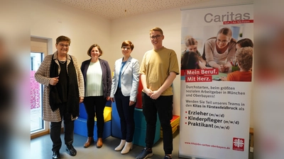 V.l.Gabriele Stark-Angermeier, Ulrike Tolde, Katja Gollnow und Lukas Modde hoffen auf motivierte Fachkräfte. (Foto: Caritas München/Freising)