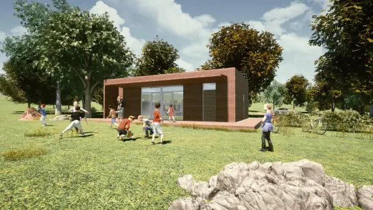 So soll der vom Architekturbüro Tzschoppe geplante Holzpavillon für den Naturkindergarten einmal aussehen.
 (Foto: Architekturbüro Tzschoppe )