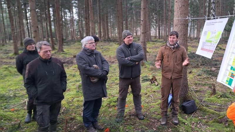 Im Vordergrund der Veranstaltung standen Austausch und Diskussion im Wald über waldangepasste Jagd und Naturverjüngung. (Foto: AELF Ebersberg-Erding)