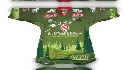 Die Weihnachtstrikots der Gladiators werden anschließend versteigert. (Foto: Gladiators)