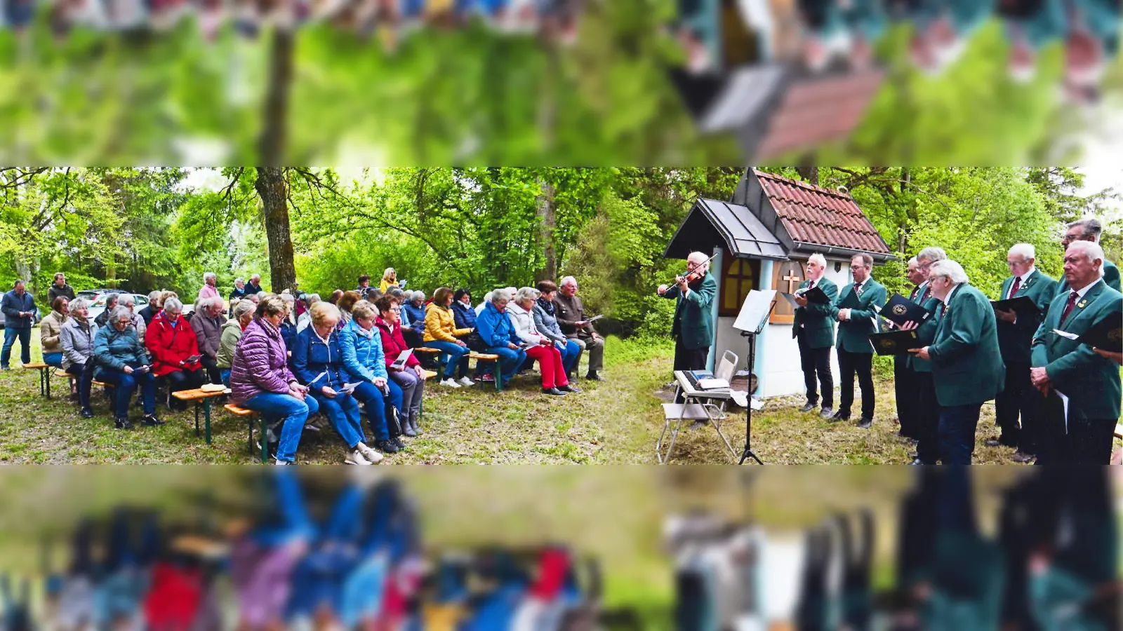 An die 50 Frauen und auch einige Männer kamen zur Maiandacht unter freiem Himmel nach Josefsruh. Musikalisch gestaltet wurde die Andacht vom Männergesangverein Eitting unter der Leitung von Karl Kinzel, der mit seiner Geige auch das „Ava Maria” intonierte. (Foto: R. Lex)