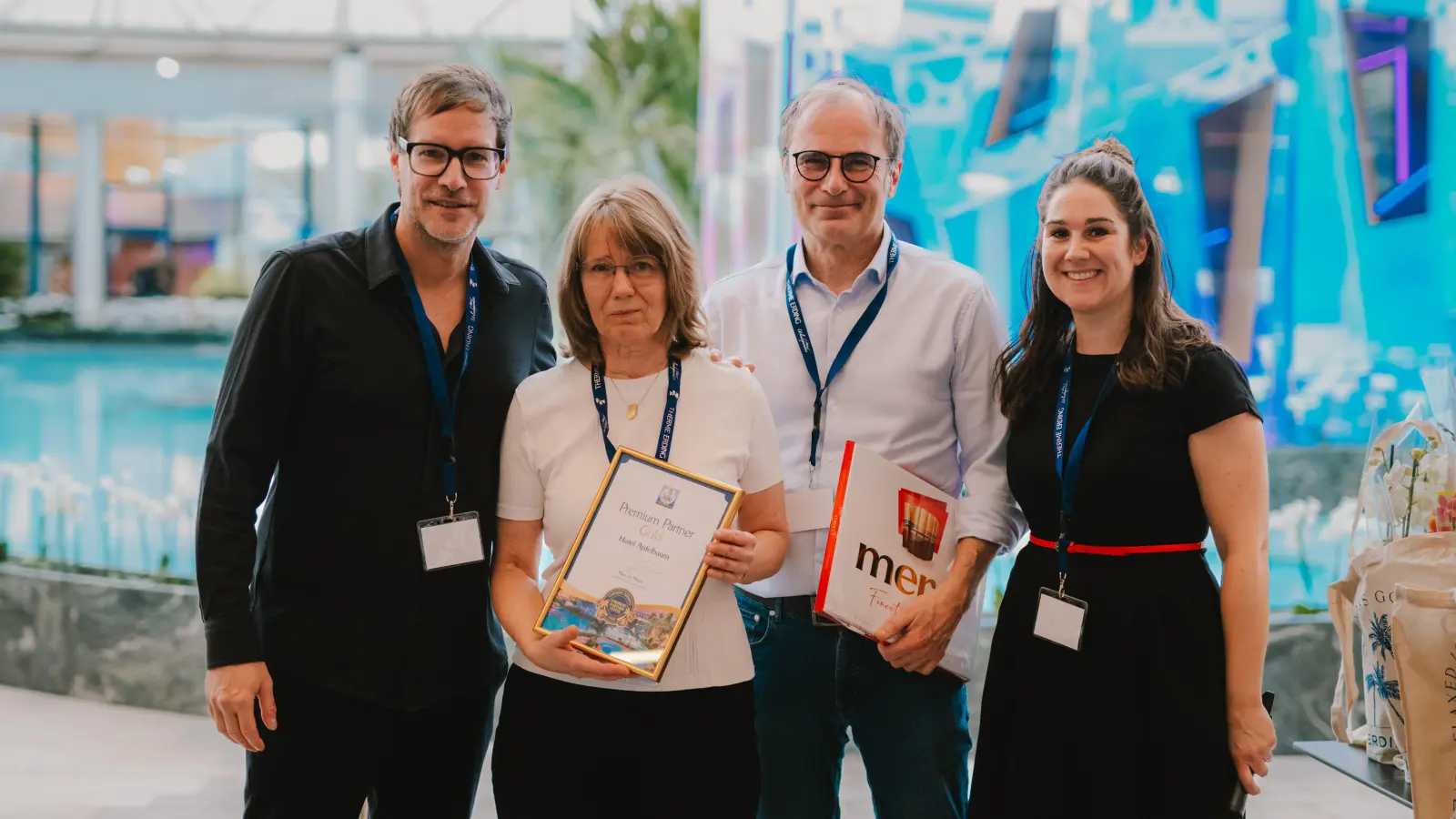 Therme Erding Geschäftsleiter Marcus Maier, Hotelmanagerin Frau Margit Aschenbrenner, Hotel Apfelbaum Geschäftsführer Christian Pompl, Therme Erding Leitung Sales &amp; Partnerships Regina Killy (Foto: Therme Erding)