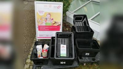 Die Sammelstation vor der Geschäftsstelle der Nachbarschaftshilfe in Baldham ist wieder für Lebensmittelspenden geöffnet. (Foto: © Nachbarschaftshilfe)